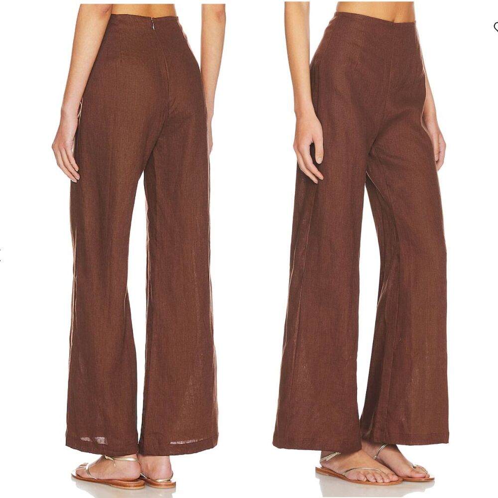 NWT Faithfull the Brand Ottavio Chocolate Brown Linen Wide Leg Pants Size 4 - Picture 2 of 10